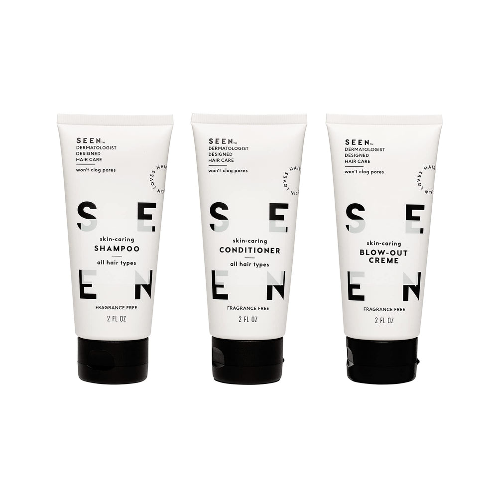 SEEN Travel Trio conditioner mini tube—color-safe hydration for smooth, manageable hair.