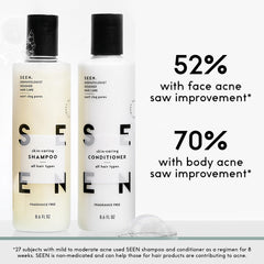 SEEN Travel Trio packaging-front shot—fragrance-free, dermatologist-developed hair care.