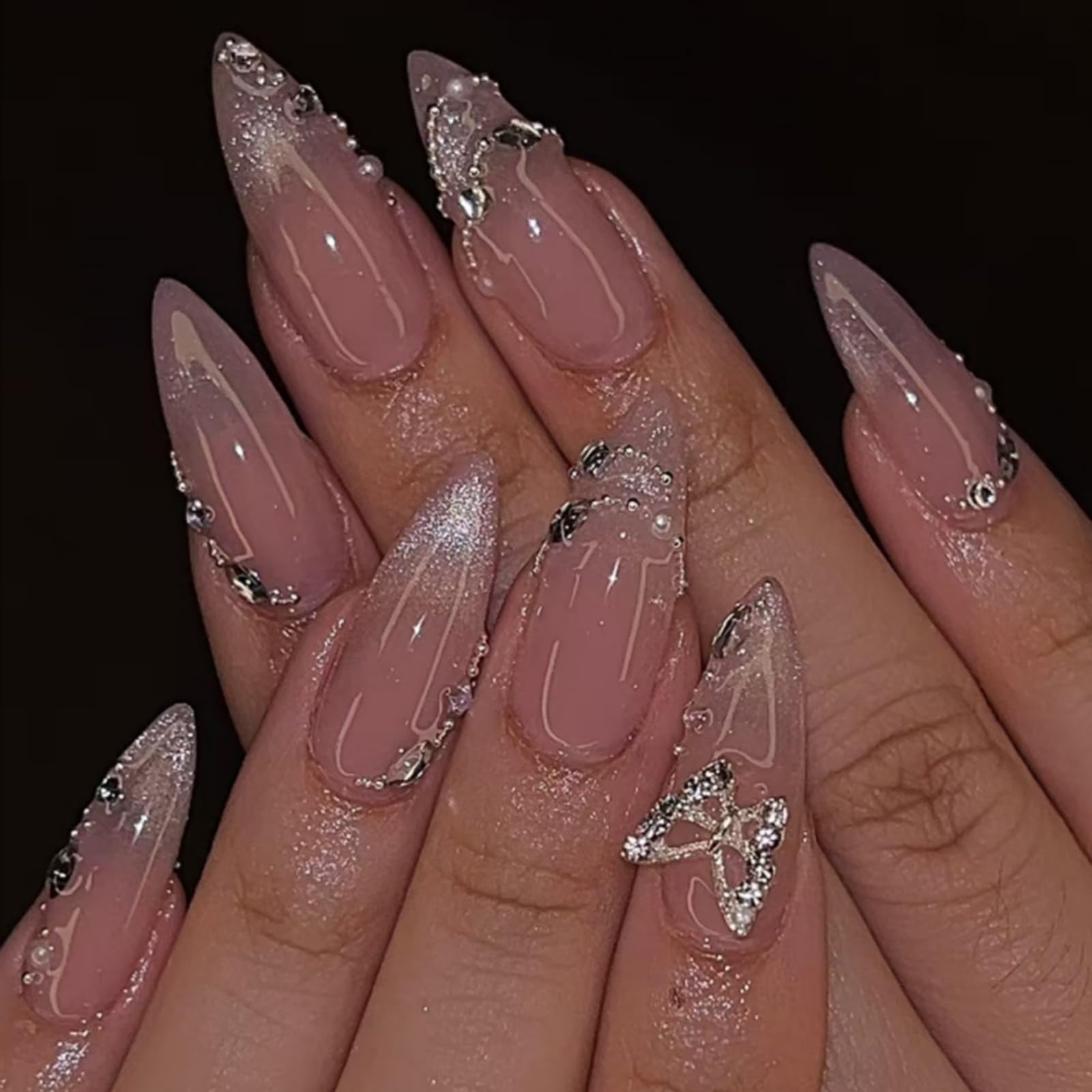 SEENEEY uñas postizas almendra ombre, ajuste natural para uso diario.