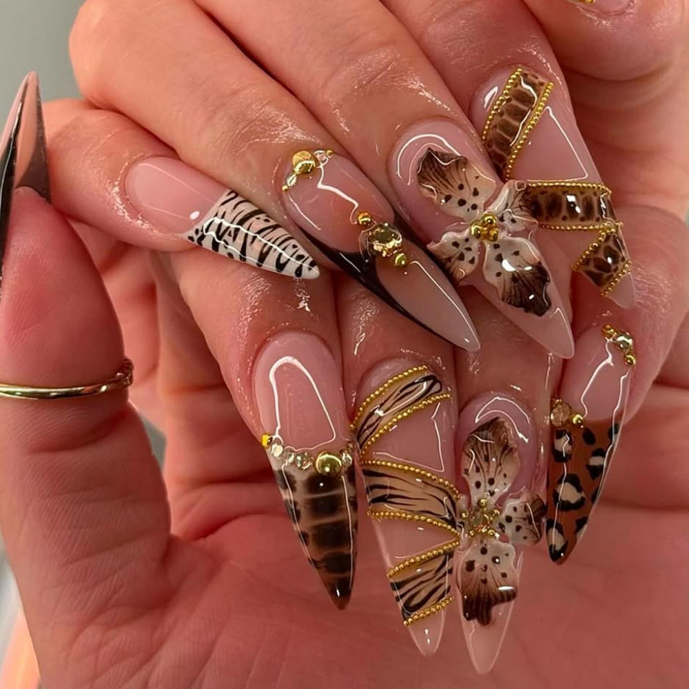 SEENEEY uñas postizas de almendra, diseño floral, ajuste cómodo.