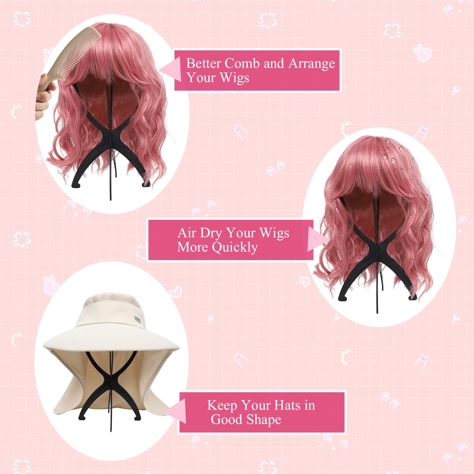 Seewaazee compact stand fits wig kits and wig caps.