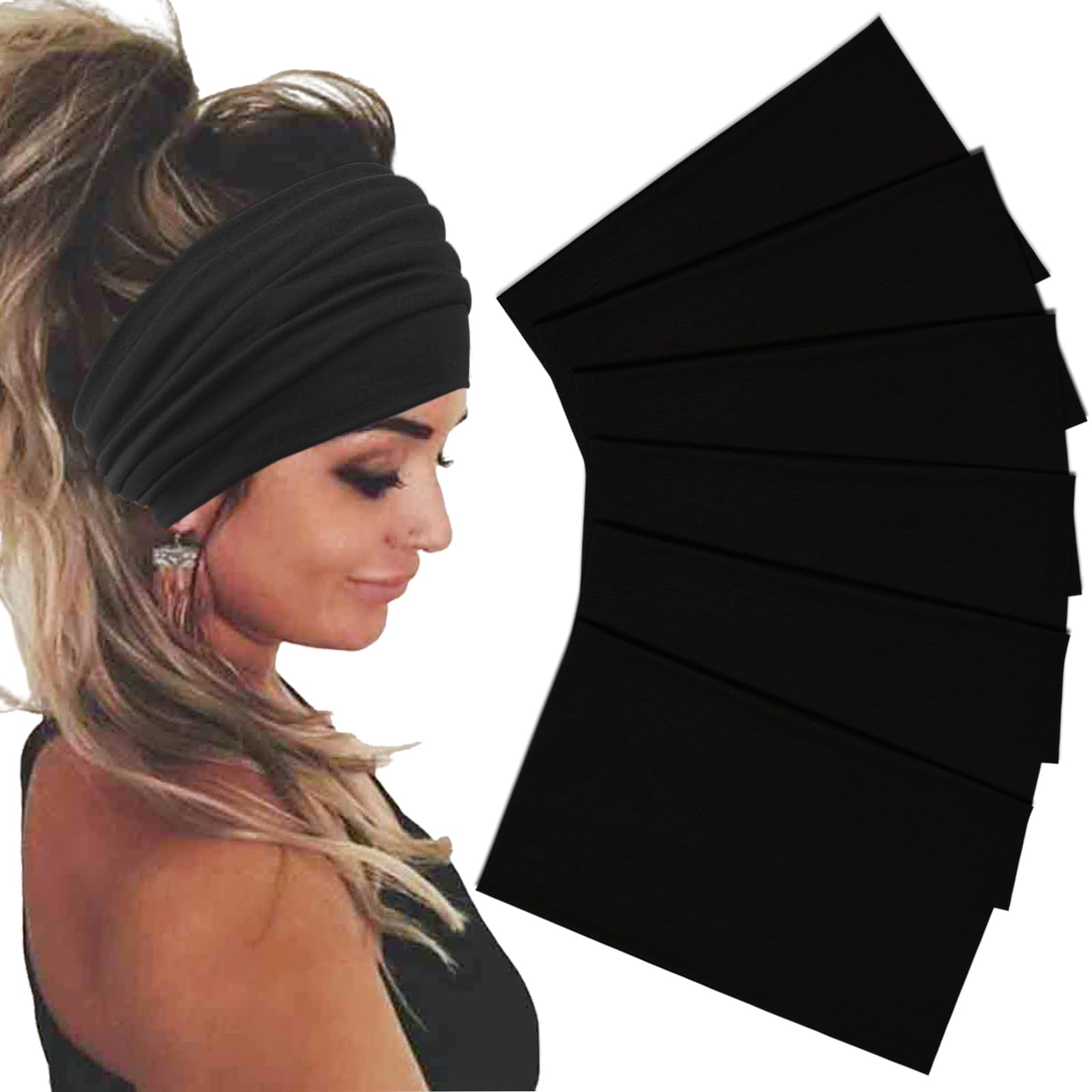 Bandanas anchas Sefiinh para mujer, negro, mantienen el cabello en su lugar durante el ejercicio