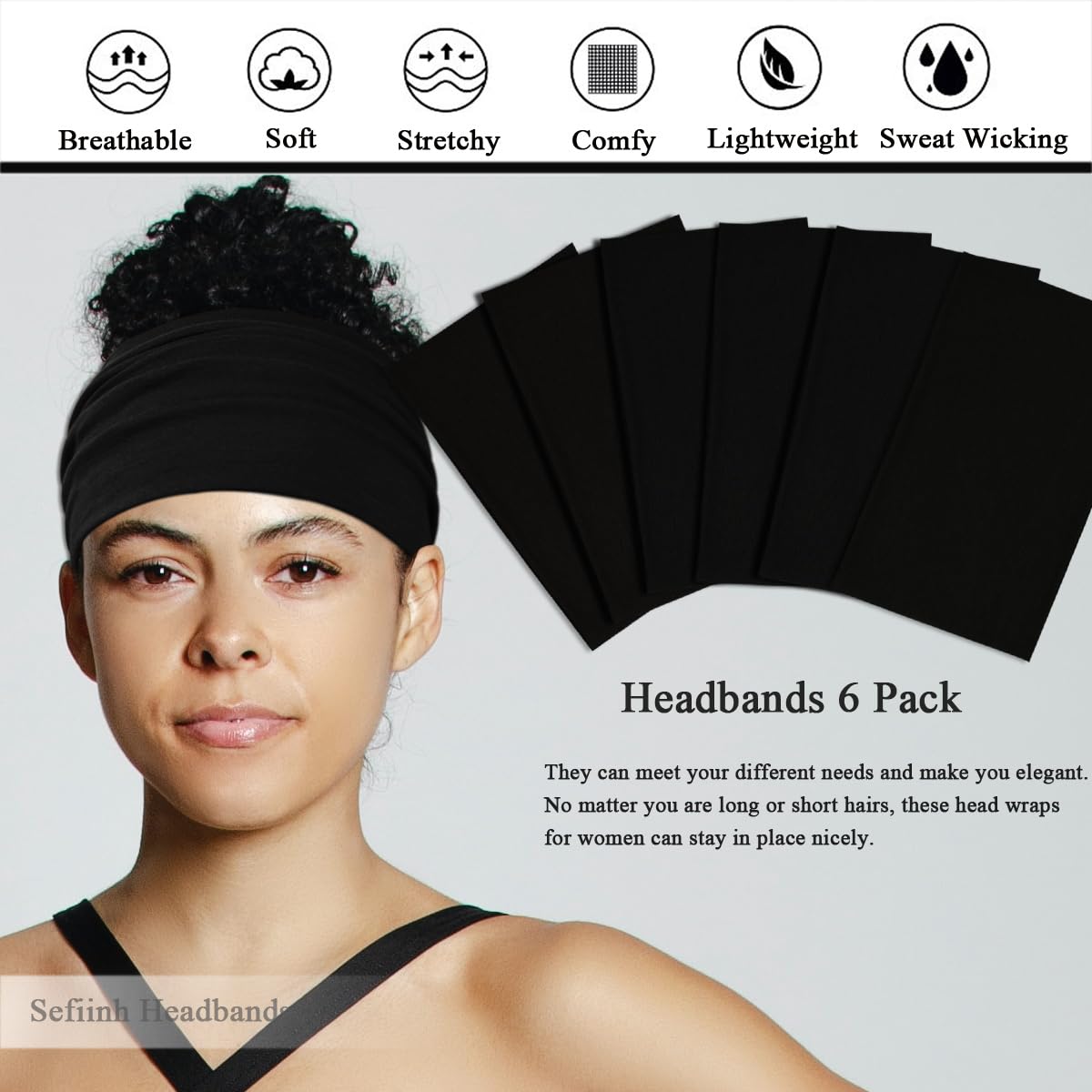 Bandanas deportivas Sefiinh, negro, absorben sudor para entrenamientos más cómodos