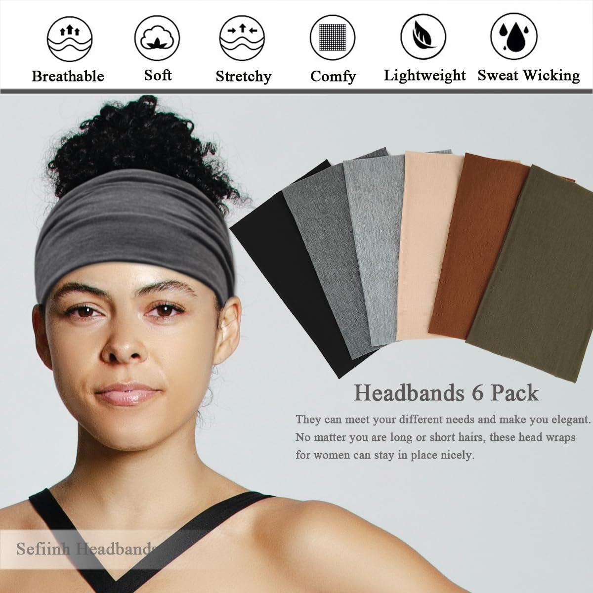 Sefiinh banda para cabello amplia, perfecta para yoga o carrera suave.