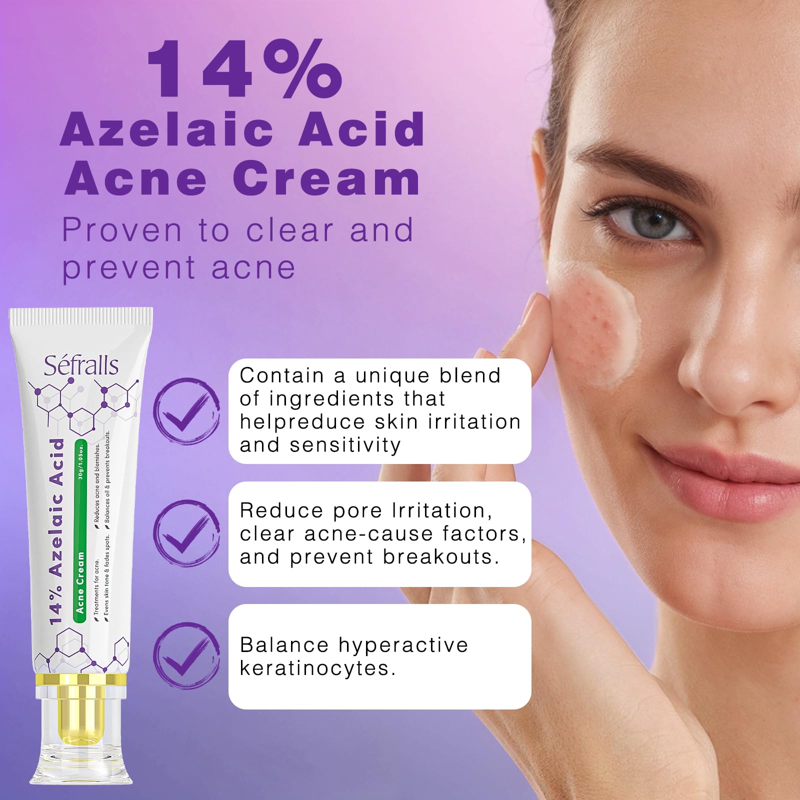 Sefralls crema azelaico 14% en envase de 1 oz para piel sensible.