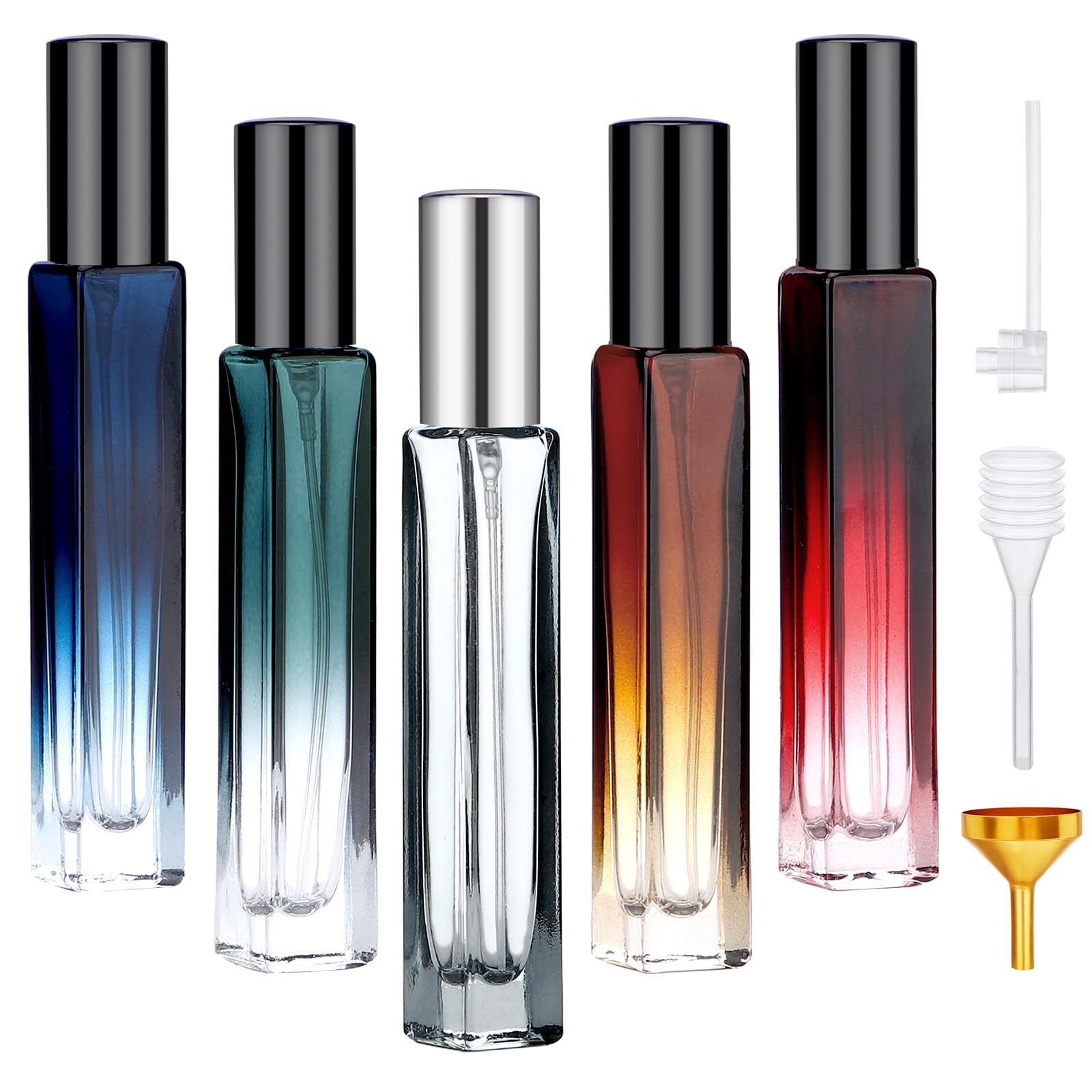Segbeauty glass perfume bottle set, five-pack, portable for travel and handbag use.