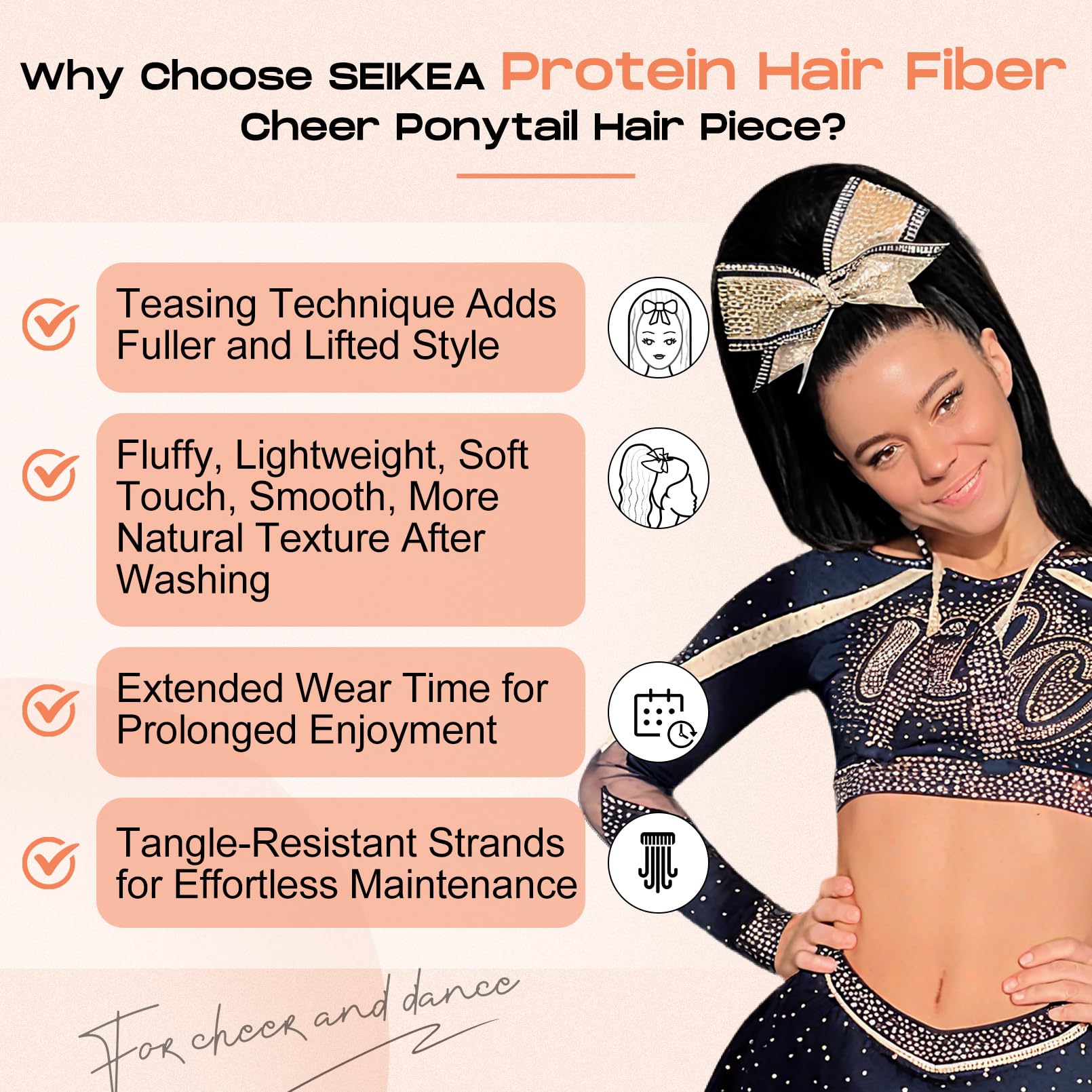 SEIKEA Cheer pre-teased base provides lift during high energy routines.