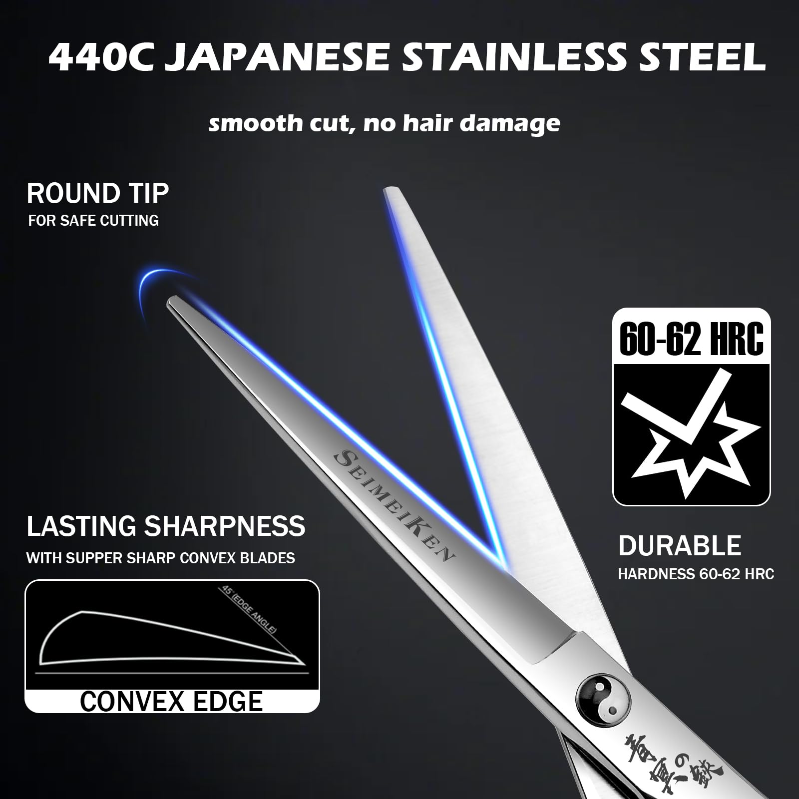 SEIMEIKEN 440C stainless steel hair cutting scissors offer durable, long-lasting sharpness