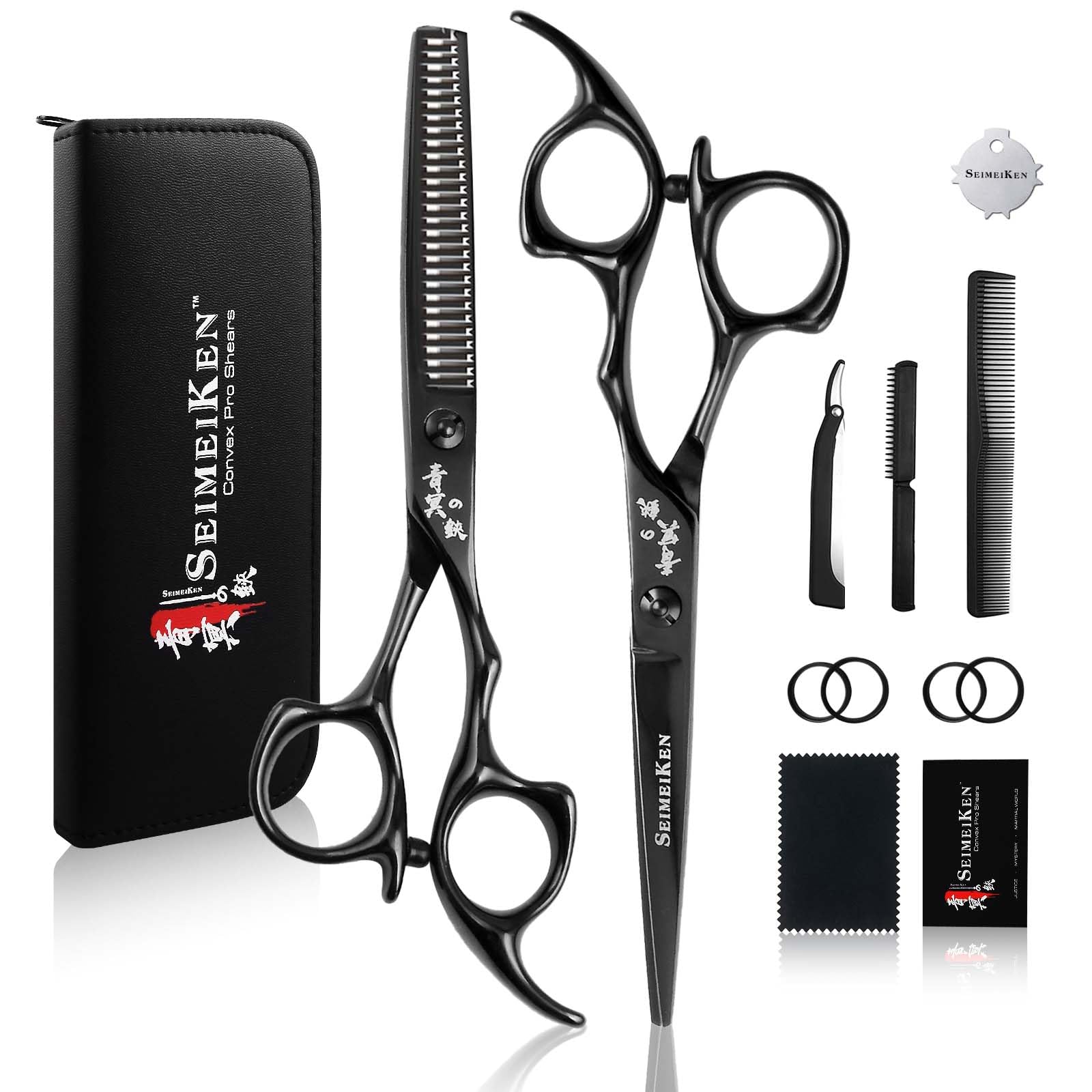 SEIMEIKEN 6 inch black hair scissors for precise cuts at home or in the salon.