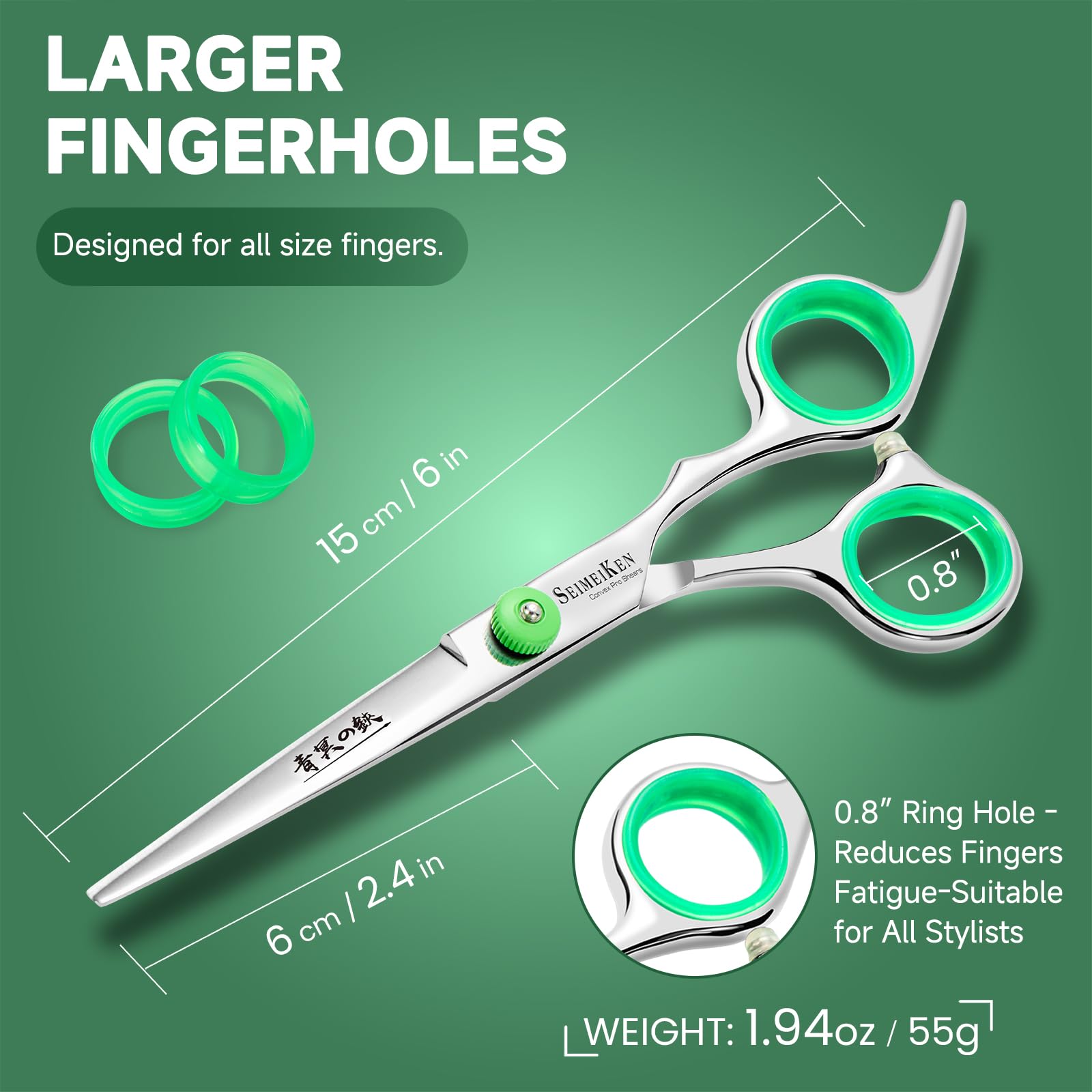 Tool-free tension adjustment for quick blade tuning with SEIMEIKEN scissors.