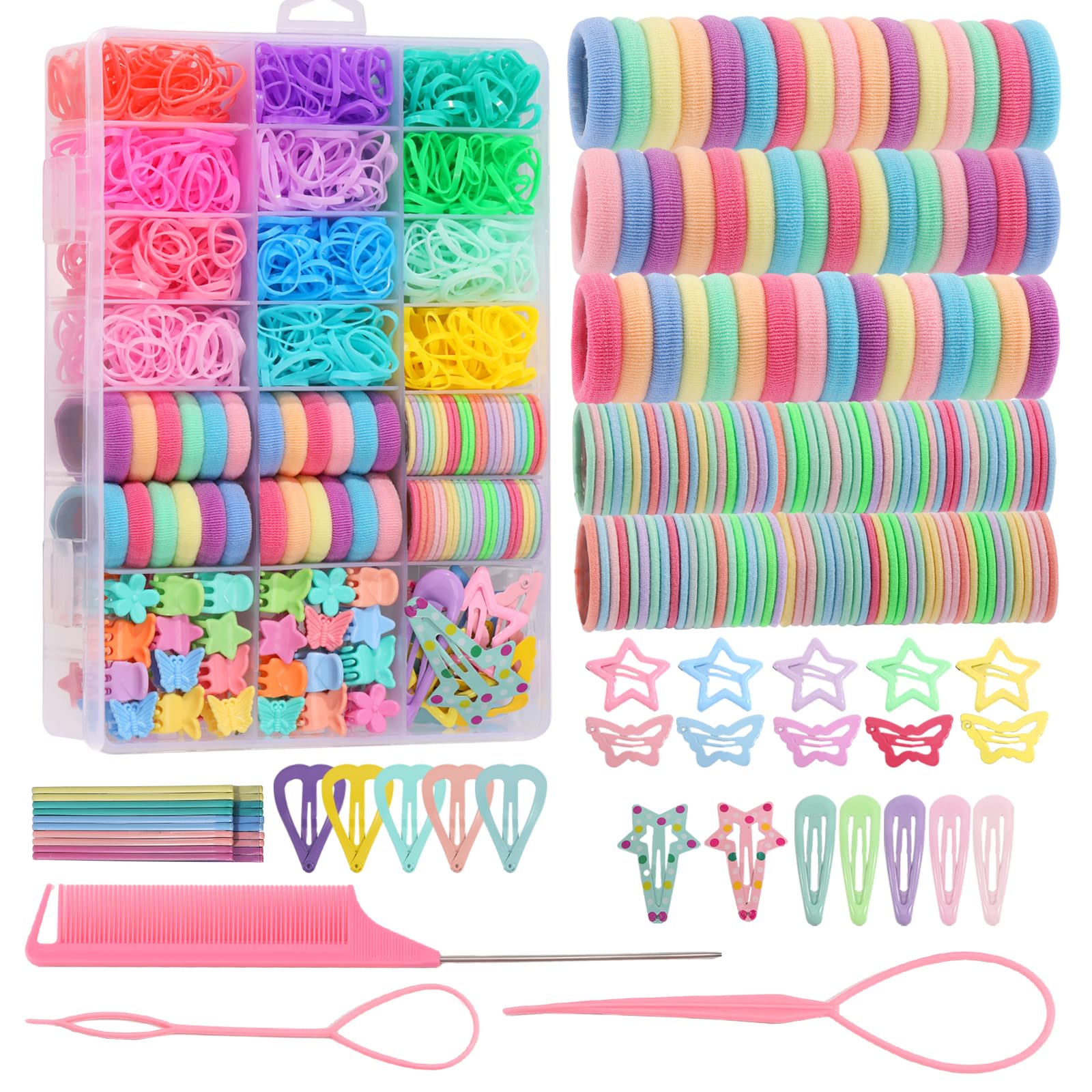 Seiolieliou 1350P colorful hair ties set with 1200 elastics for versatile kids styling