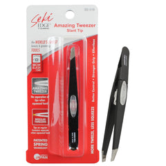 SEKI EDGE SS-518 slant-tip tweezer for precise eyebrow shaping.