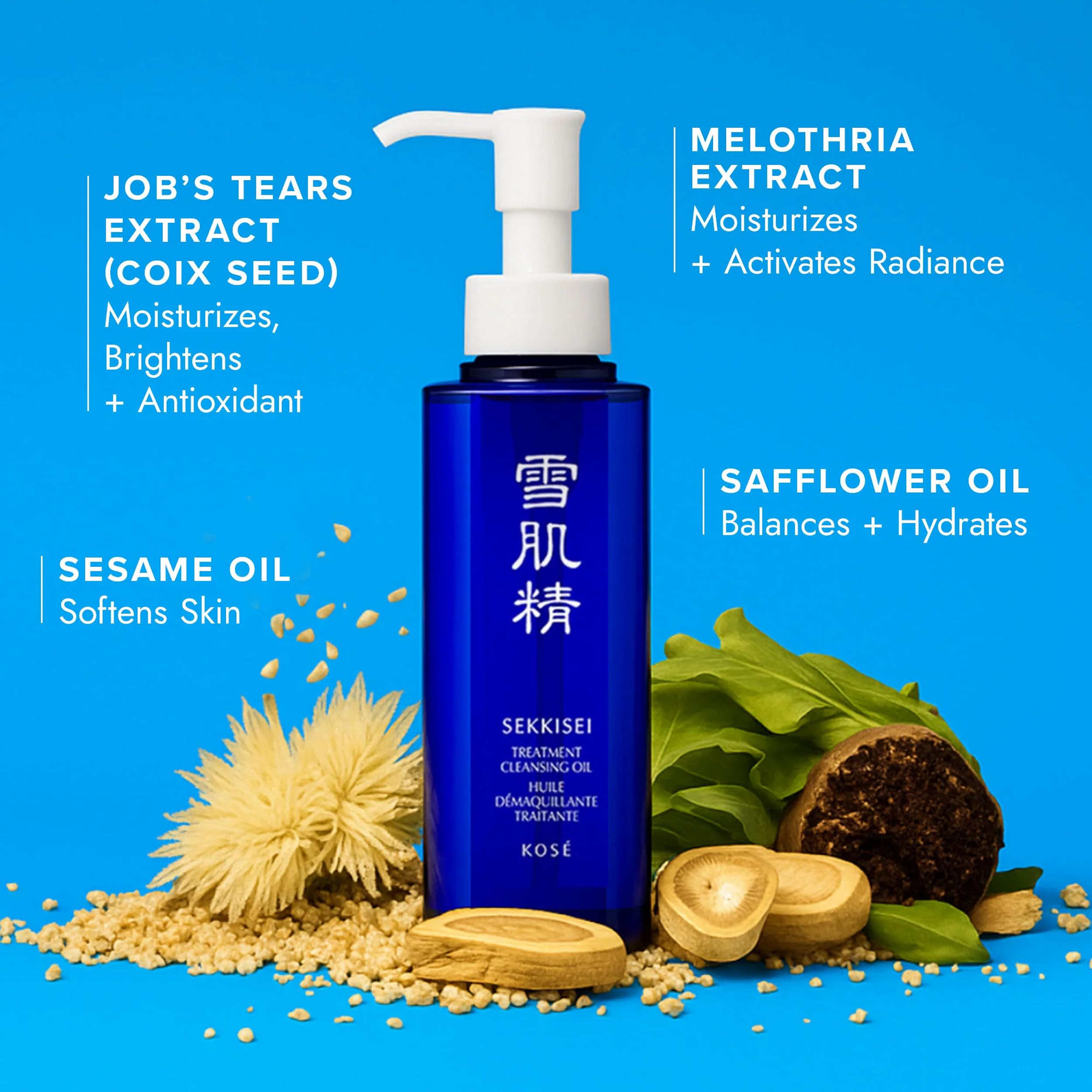 SEKKISEI cleansing oil in hand shows silky texture for makeup removal.