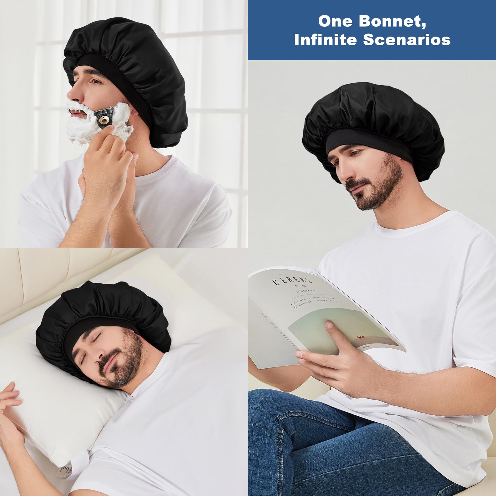 Selalu satin bonnet with gentle elastic fit to prevent headaches during sleep
