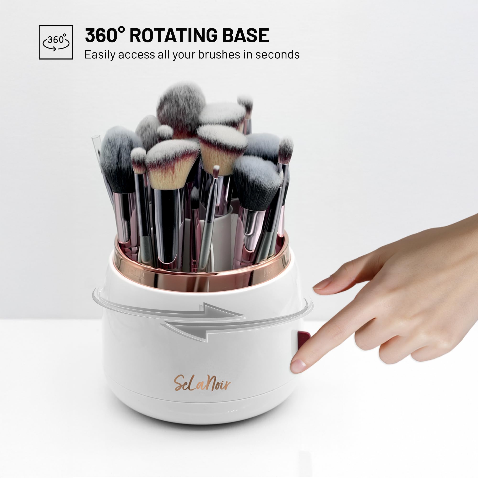 Selanoir brush holder on dresser for easy access during routines