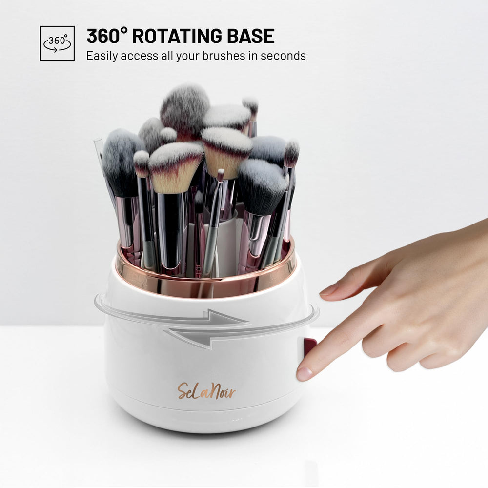 Selanoir brush holder on dresser for easy access during routines