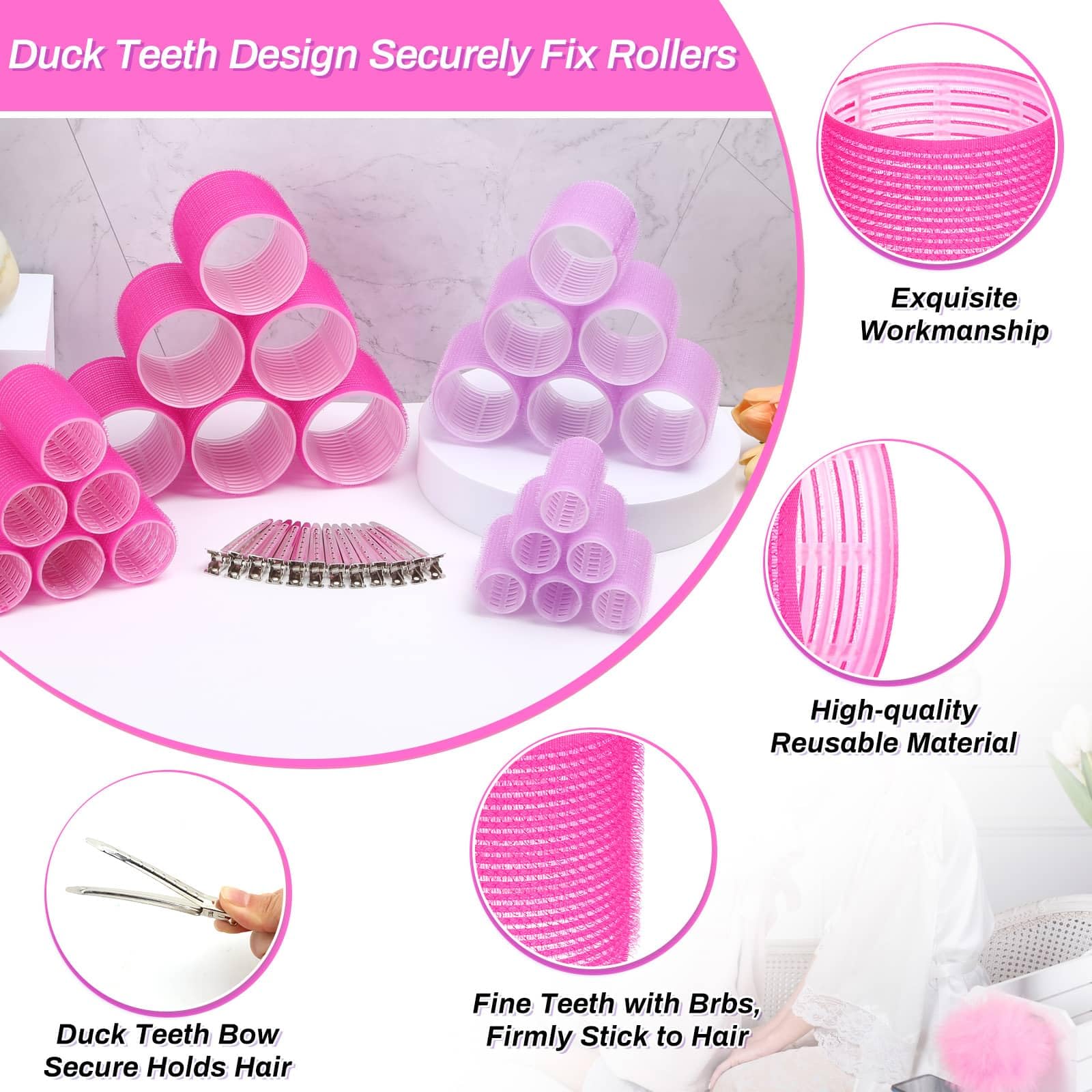 Selizo medium pink hair rollers for defined curls and bounce.