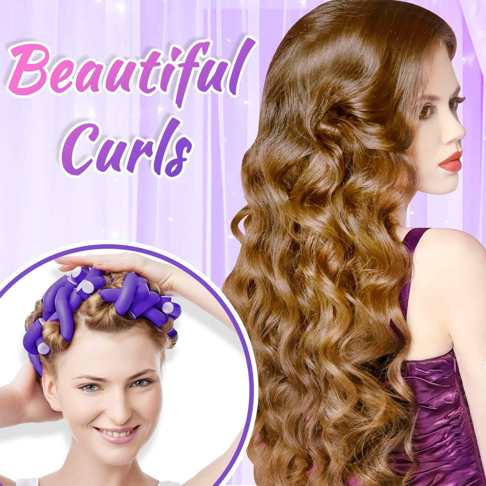 Purple foam curlers in use to create tight salon-like curls