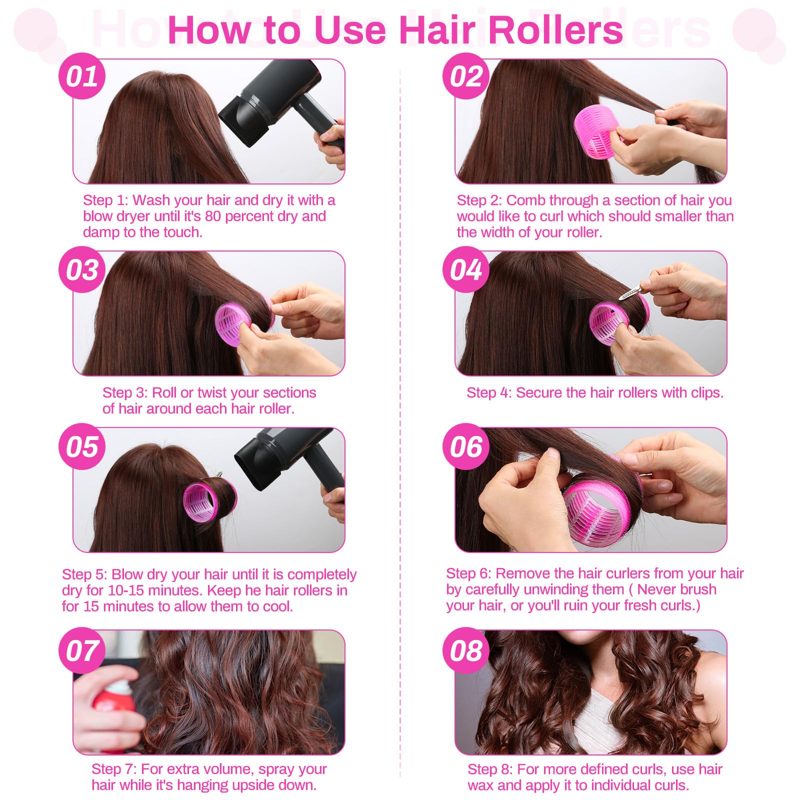 Step-by-step curling with Selizo rollers shown for easy use