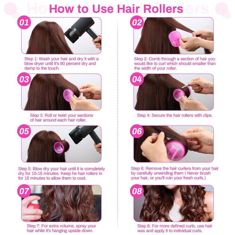 Step-by-step curling with Selizo rollers shown for easy use