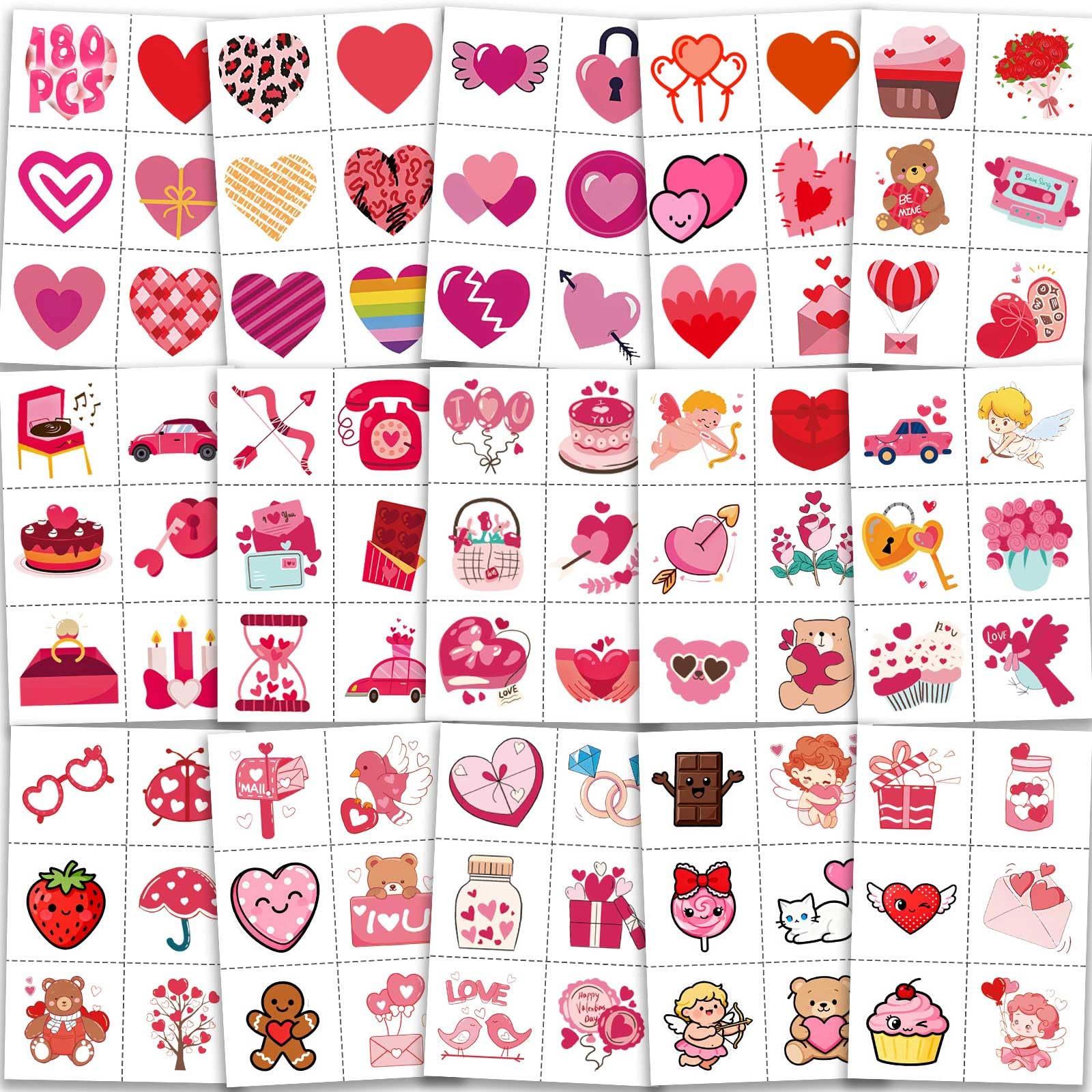 Conjunto Sellentduct de 180 tatuajes de San Valentín para niños, perfecto para bolsas de regalo.