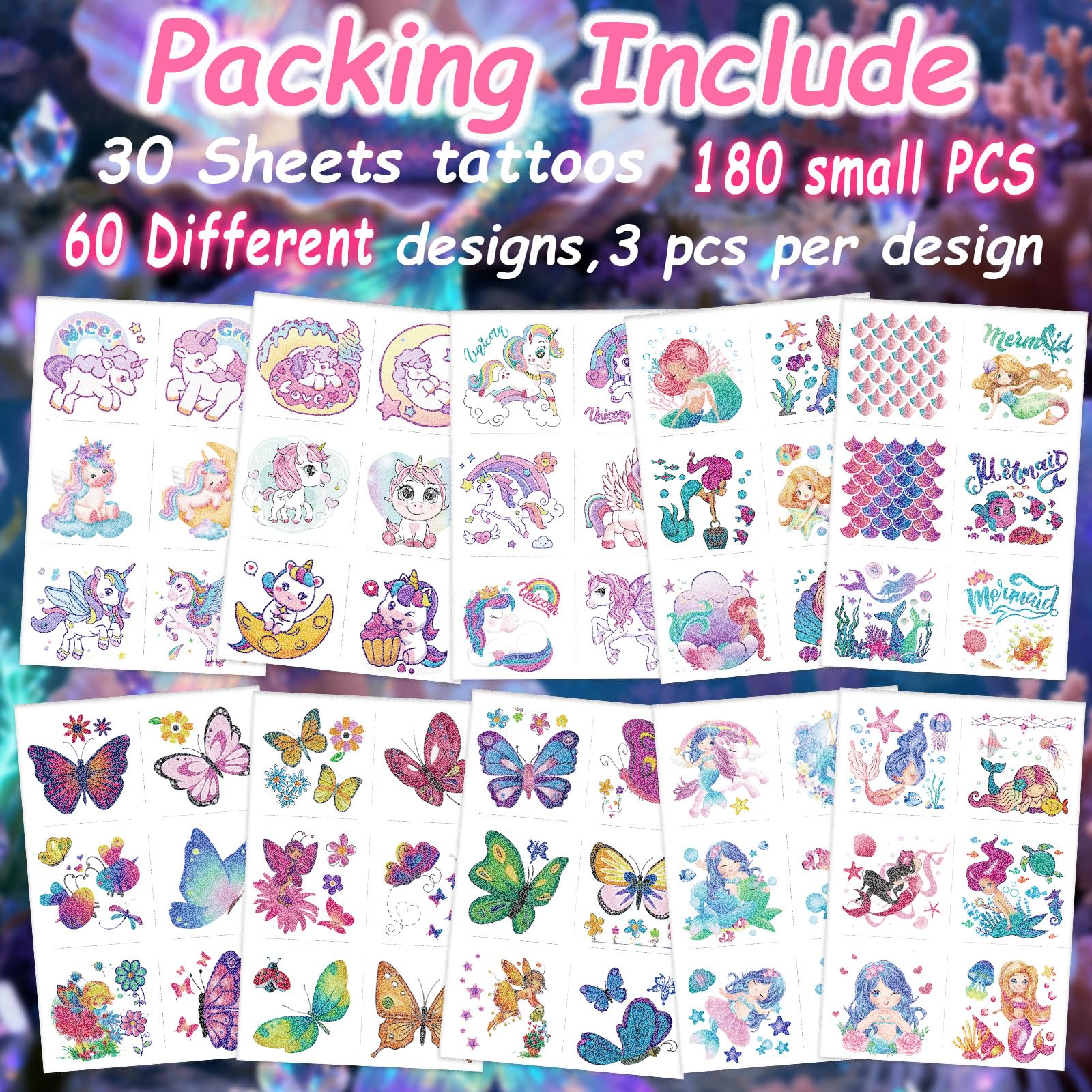 Sellentduct Glitter Tattoos Unicorn designs inspire imaginative dress-up and play.