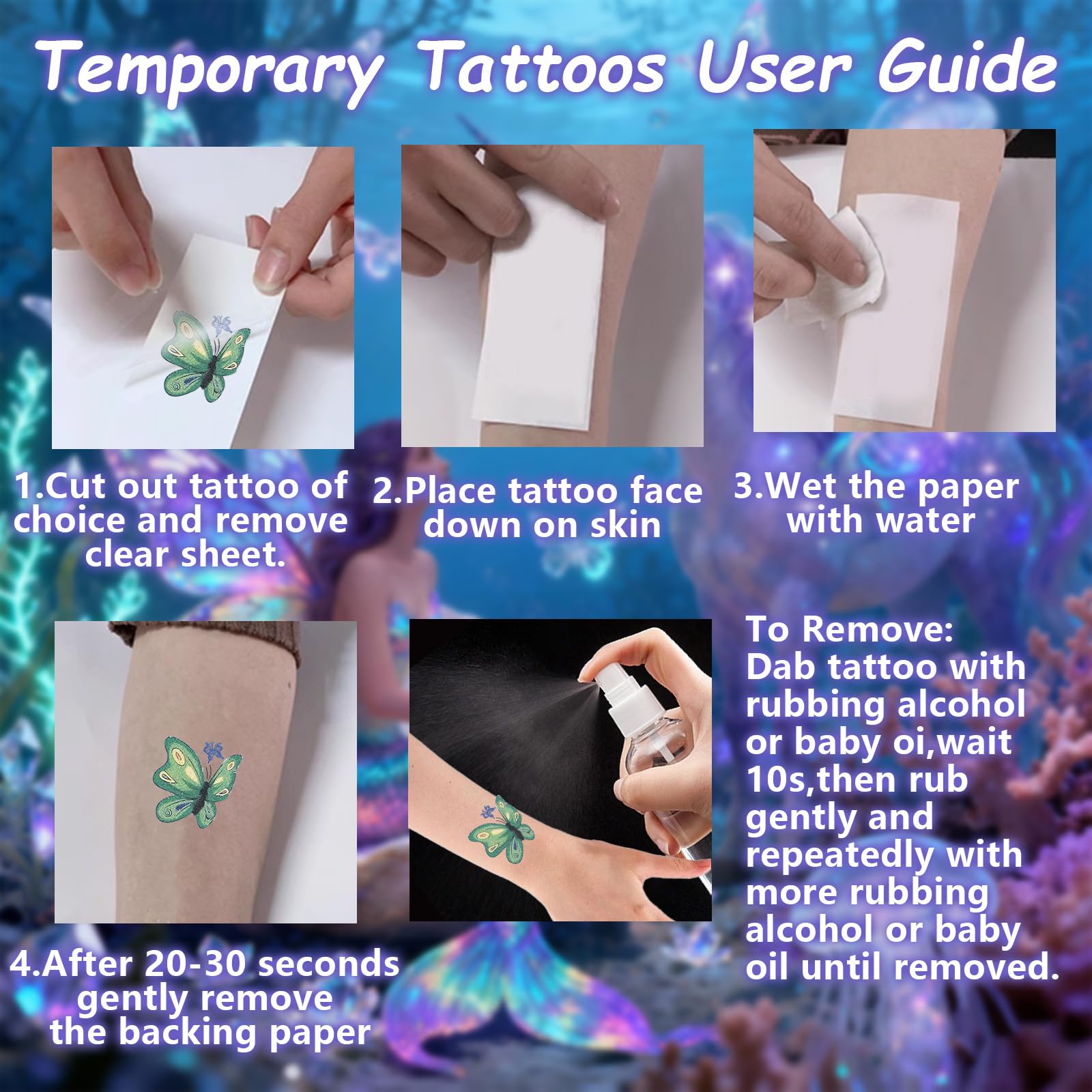 Sellentduct Glitter Tattoos Waterproof set lasts through pool time.