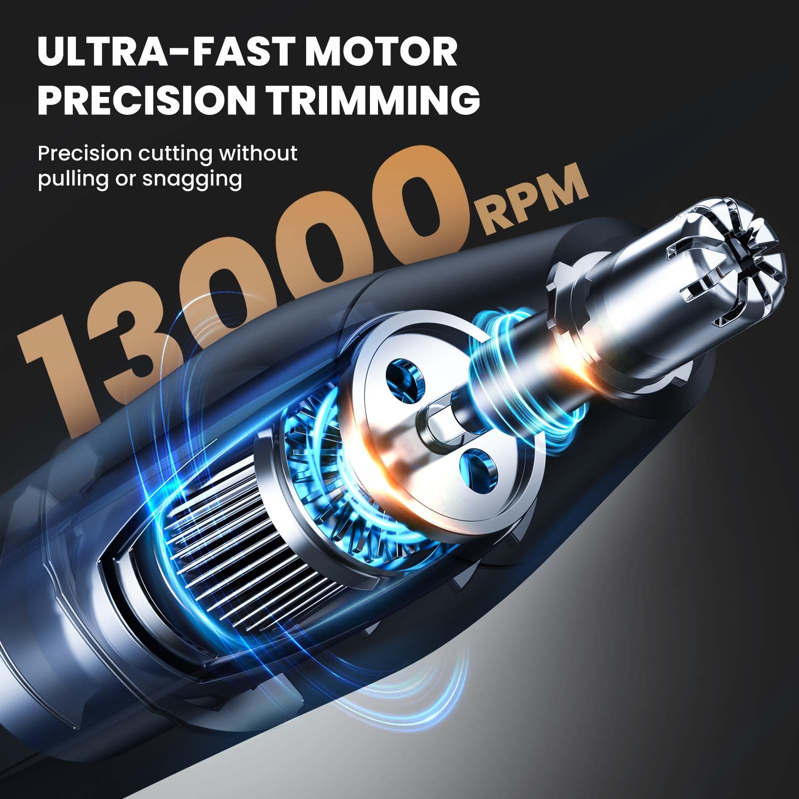 Selouj 13000 rpm motor powers fast trimming for nose, ears, and brows.