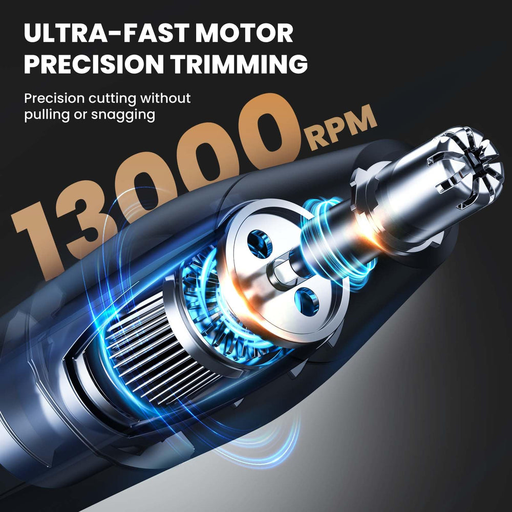 Selouj 13000 rpm motor powers fast trimming for nose, ears, and brows.