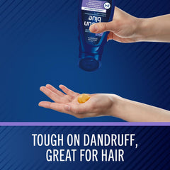 Selsun Blue conditioner application indicates replenished, silky-looking hair.