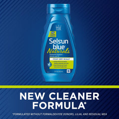 Selsun Blue Naturals con ingredientes B5 y E para nutrición capilar.