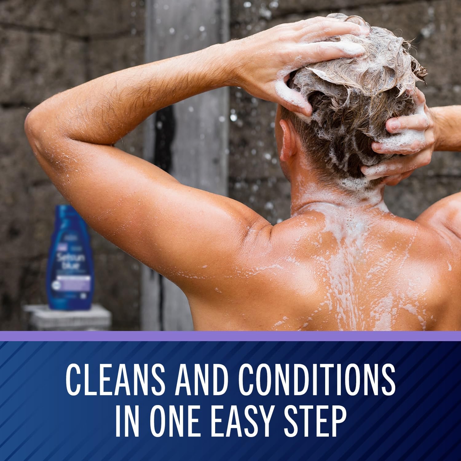 Selsun Blue scalp-care routine imagery featuring 2-in-1 benefits.