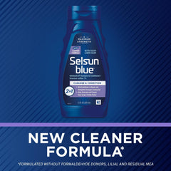 Selsun Blue bottle close-up with no SLS claim on packaging.