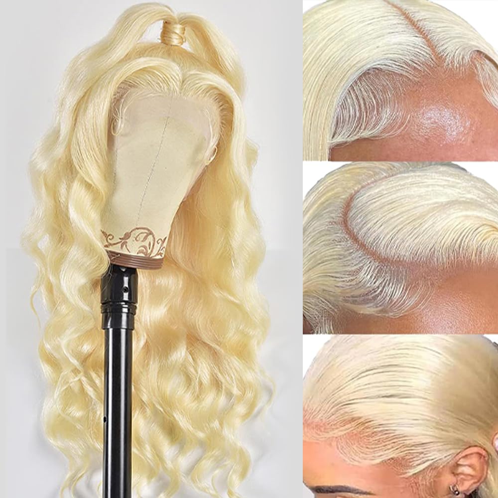 SEMANK blonde 613 body wave wig highlights easy parting for middle or side styles.