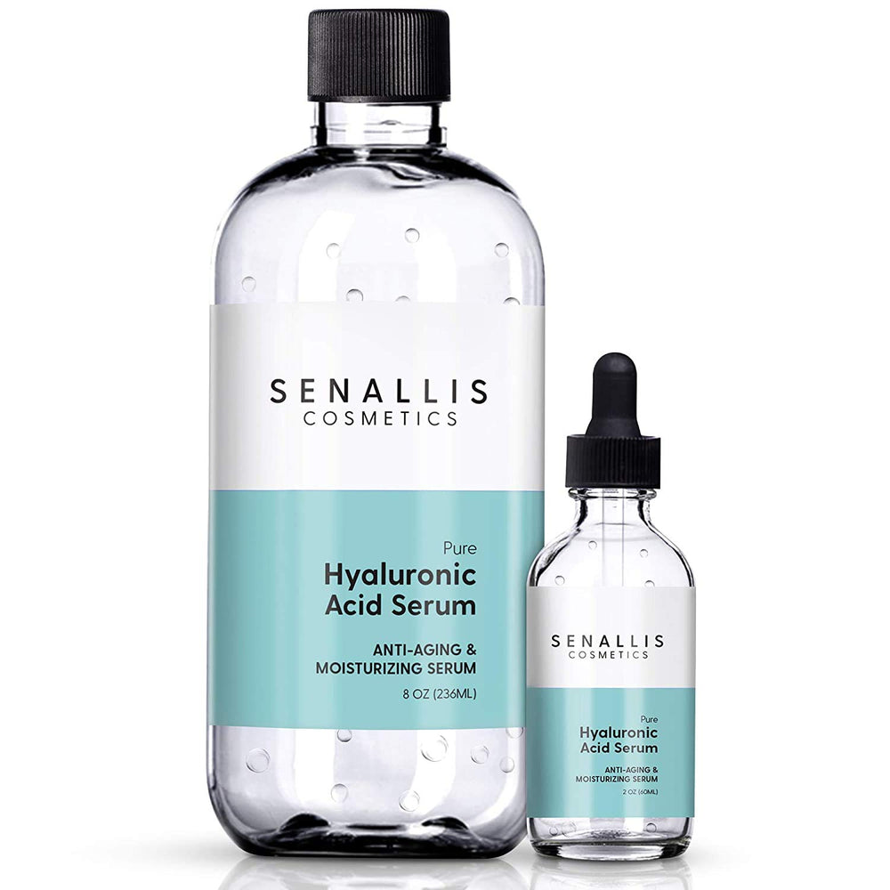 SenAllis Cosmetics sérum ácido hialurónico 8 oz, botella visible, hidratación profunda para la piel.