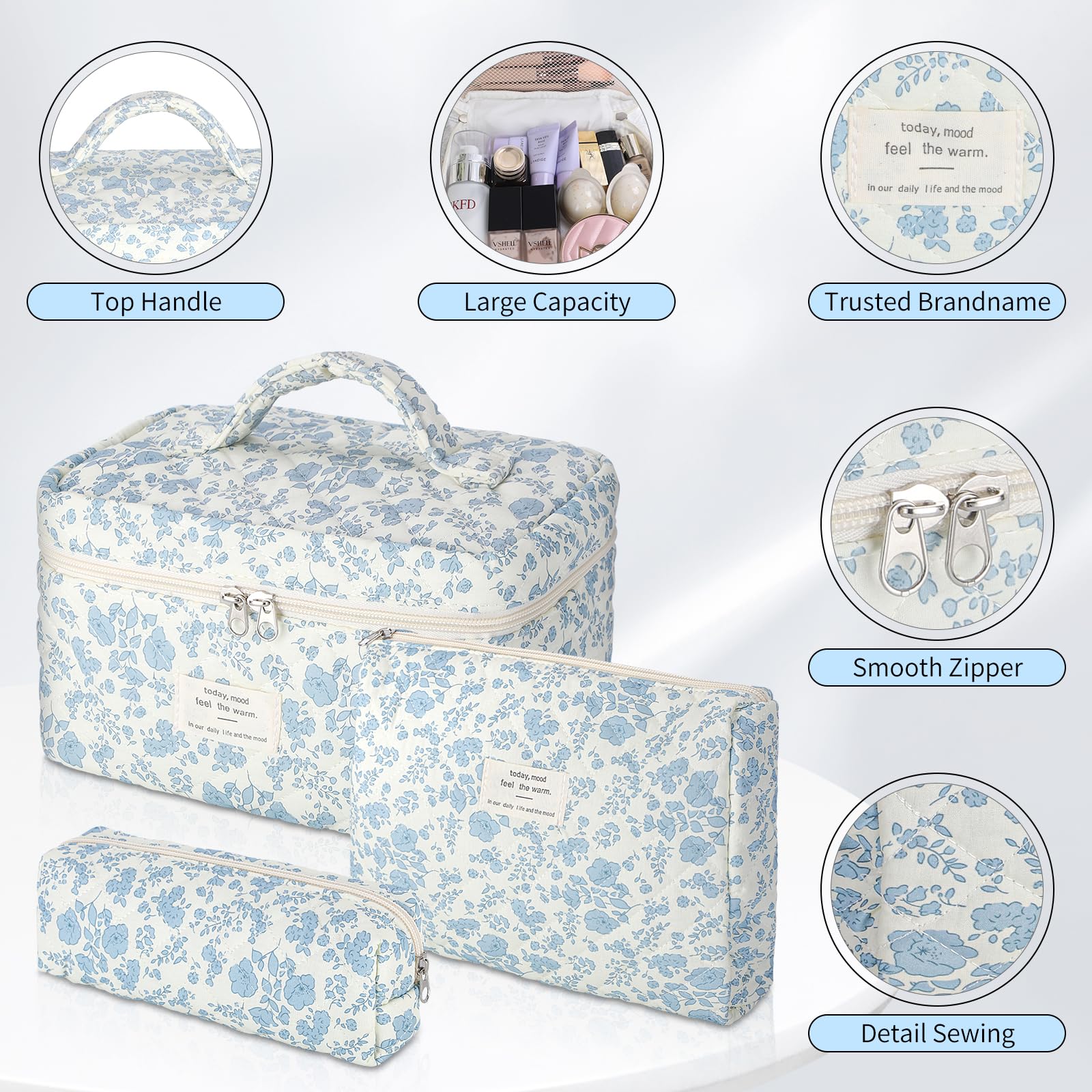 Senbowe cotton quilted makeup bag: soft texture and lightweight travel companion