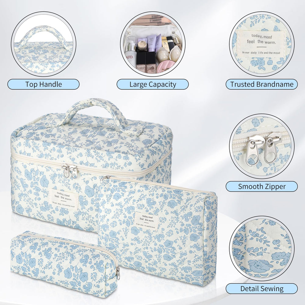 Senbowe cotton quilted makeup bag: soft texture and lightweight travel companion