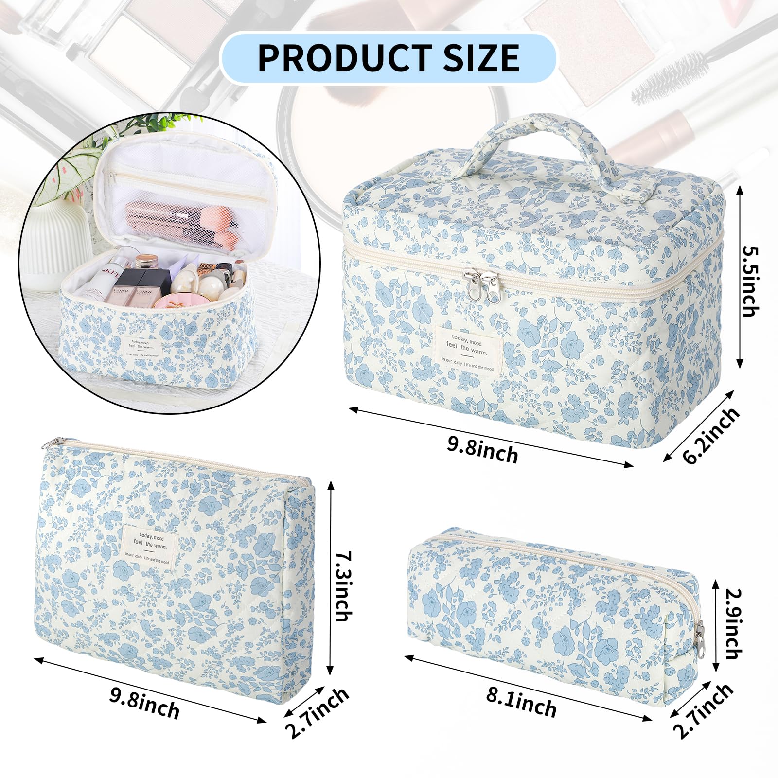 Senbowe floral makeup bag set: compact exterior for easy packing