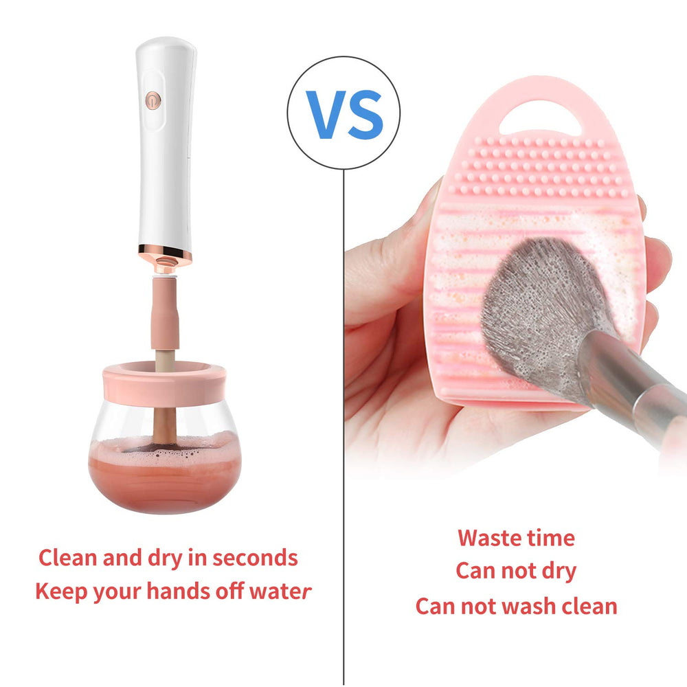 Senbowe makeup brush cleaner in use with solution and spin
