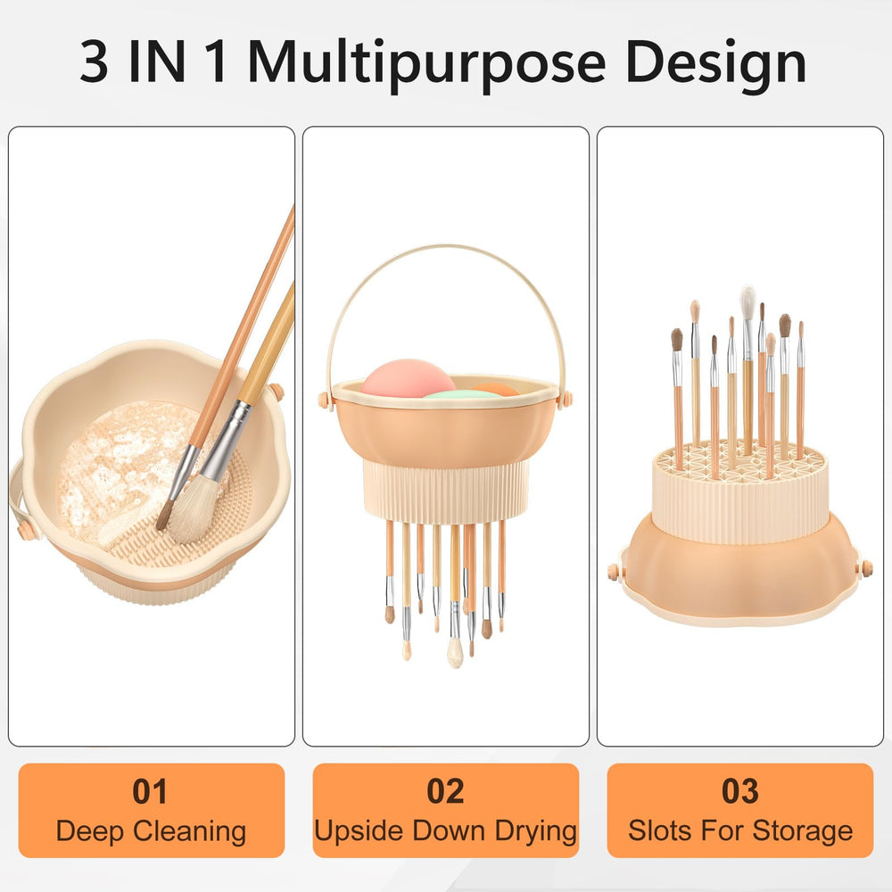 Senbowe silicone makeup brush cleaner bowl with mesh for efficient upside-down drying.