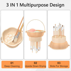 Senbowe silicone makeup brush cleaner bowl with mesh for efficient upside-down drying.