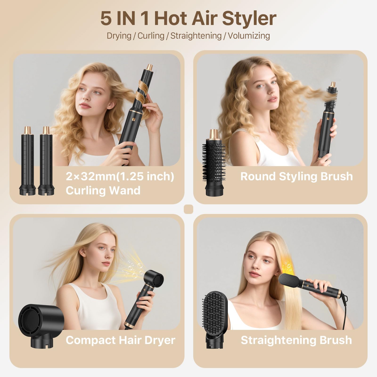 Sendowtek 5-in-1 tools arranged for quick daily hair routines.