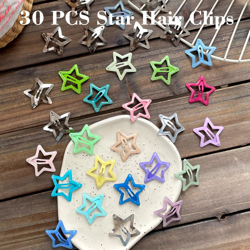 Seneeel sparkling stars clip in action showing versatile styling options.