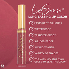 LipSense finishes: matte, shimmer, and frost for versatile looks.