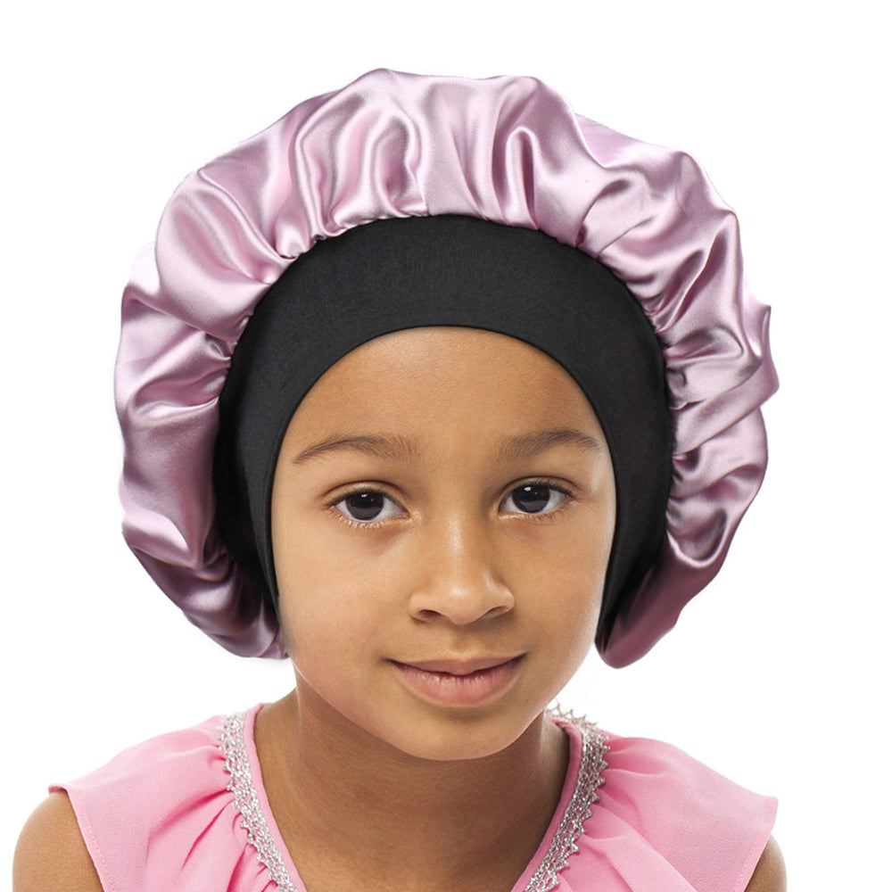 SENGTERM kids satin bonnet with soft elastic band protects hair at night.