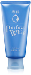Senka Perfect Whip cleansing foam bottle showing rich foam for daily cleansing.