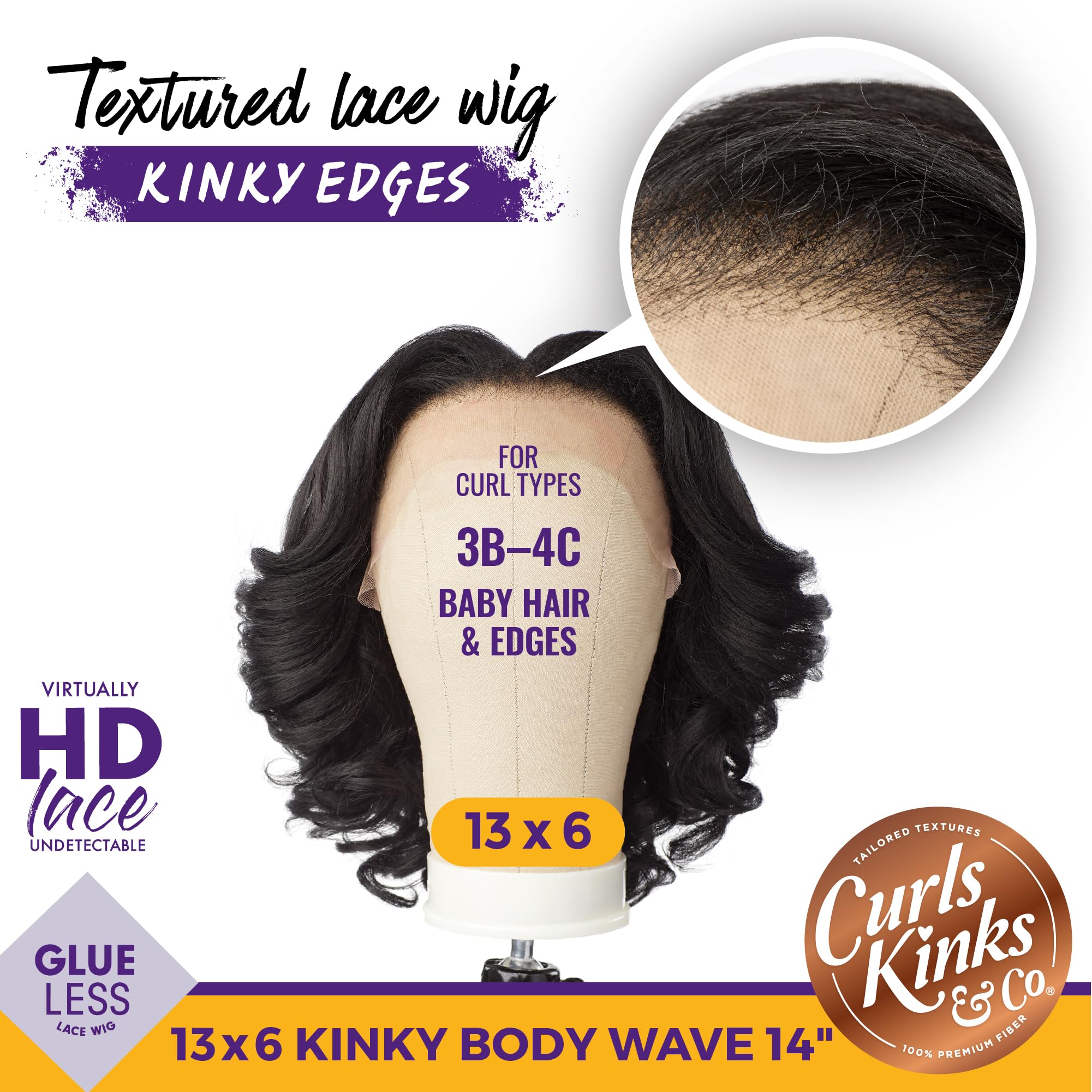 Sensationnel Curls KinksandCo KinkyEdges wig, 13x6 lace detail for realistic parting.