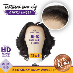 Sensationnel Curls KinksandCo KinkyEdges wig, 13x6 lace detail for realistic parting.