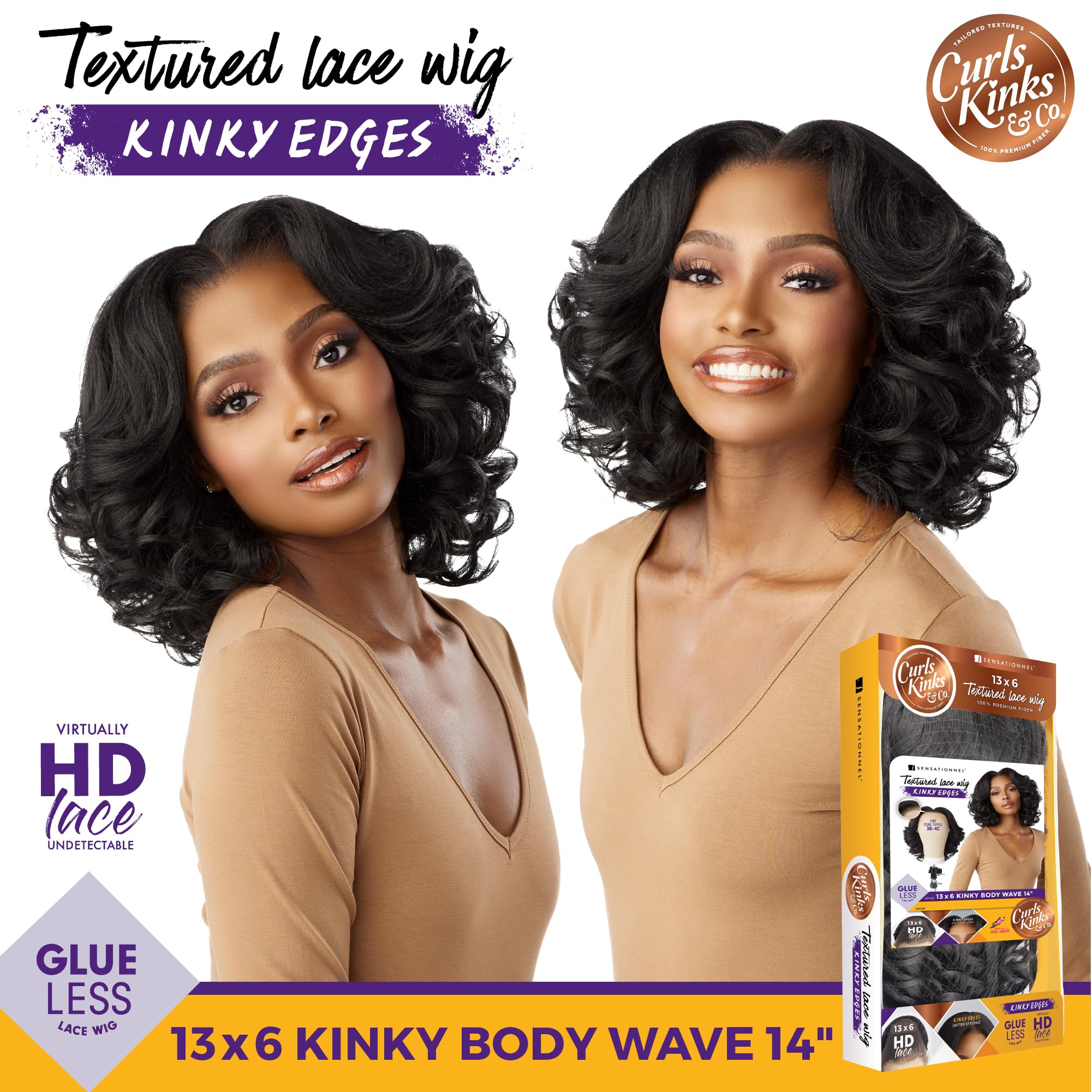 Sensationnel Curls KinksandCo KinkyEdges wig, body wave style for versatile daily looks.