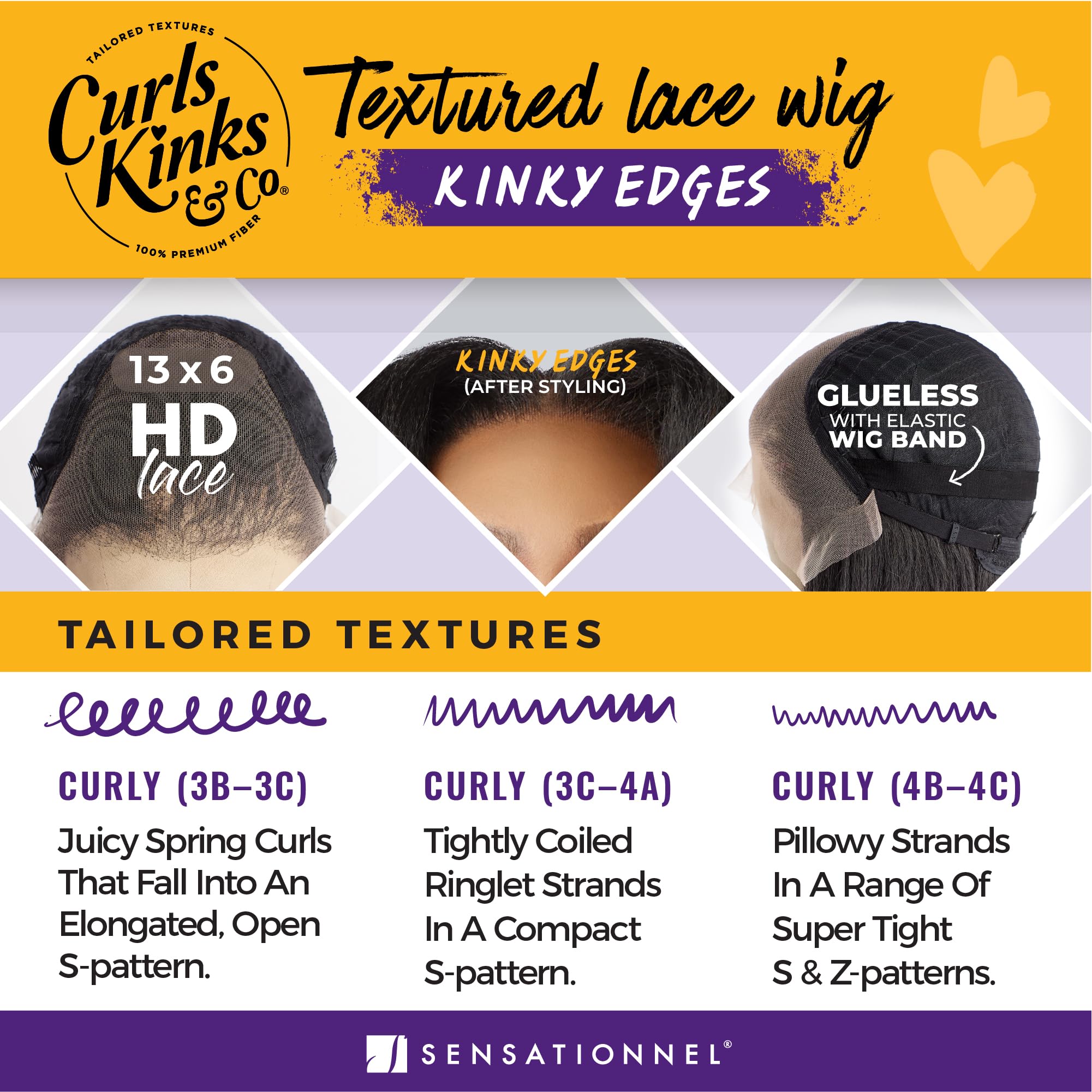 Sensationnel Curls KinksandCo KinkyEdges wig, elastic band closure for secure fit.